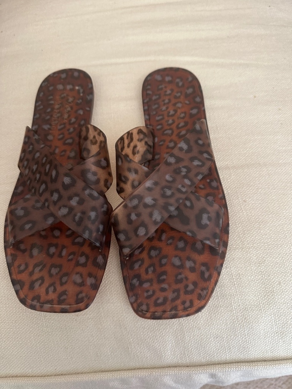 Matisse Anthropologie Leopard Print Cross-Strap Slide Sandals - Brown/Tan